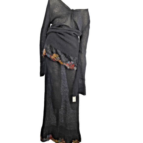Vintage Marie Louise Angora Sheer Sweater Maxi Skirt Set Avant Garde Size 44 - Picture 1 of 16
